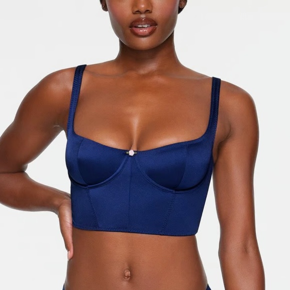 Skims Stretch Satin Corset in Neptune, Size Small - Picture 1 of 7